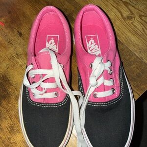 Vans Women's Pink and Black Canvas Sneakers
